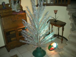 Vintage 6 1/2 Ft Alcoa Aluminum Pom Pom Christmas Tree 48 Branches W/ Color