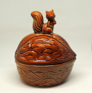 Vintage Squirrel On Nut Covered Dish Candy Collectable Pottery Made In Taiwan
