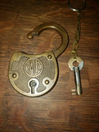 Antique Yale & Towne Mfg.  Co.  Brass Pad Lock With Key Circa 1860s