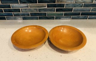 Set Of 2 Munising Wooden Bowls Hand Turned & Out Of Round Salad Bowls