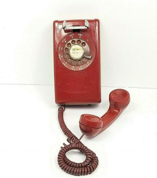 Vintage Bell Western Electric Red Rotary Wall Telephone Bell System 554 Phone