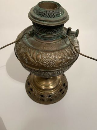 B & H Bradley & Hubbard Antique Brass Ornate Oil Lamp