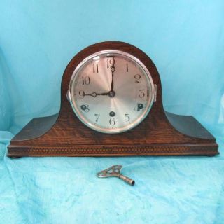 Vintage Anvil Wooden Mantel Clock With Key Westminster Chime - Spares