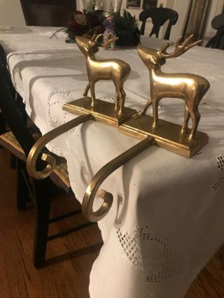 Vintage Reindeer Stocking Holiday Holders Brass