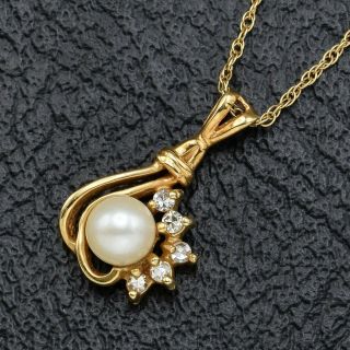 Vintage 14k Yellow Gold Sea Pearl & Diamond Pendant Necklace 2.  0 Grams 18.  25 "
