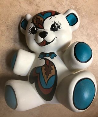 Native American Pottery Teddy Bear Signed By Grayfeather 7.  5 Inches Tall Vintage