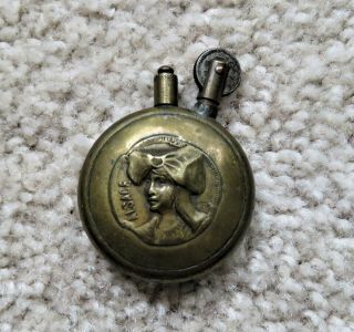 Antique Wwi Brass Trench Art Cigarette Lighter - Lady - Dragon & Alsace Signed