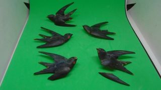 Vintage Small Hand Carved Wooden Birds (5)