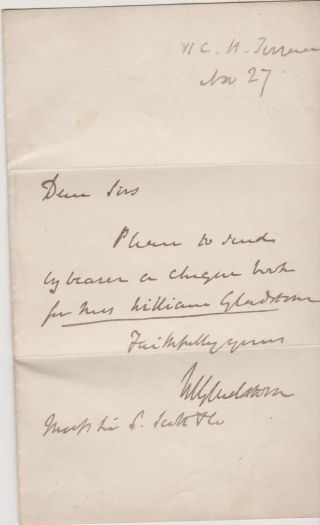 Prime Minister W.  E.  Gladstone Signed Letter When Chancellor Fm 11 Downing Street