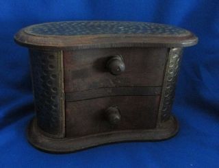 Hand Crafted Wood Carved Jewelry Trinket Storage Box 2 Drawers 8 