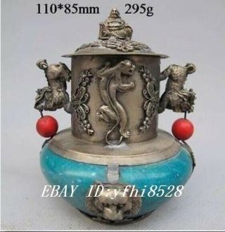 China Collect Tibetan Silver Buddha Statues Carved Jade Lion Incense Burner