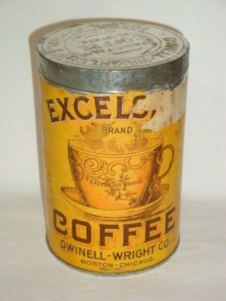 Old Paper Label Excelsior Brand Tall 1 Lb Advertising Coffee Tin Can 1 Of 2