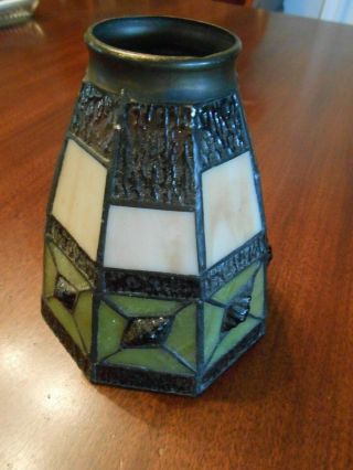 Antique Arts & Crafts Mission Style Brass Stained Glass Lamp Shade