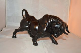 Vintage Ceramic Bull Statue Figurine Black 9 " Long X 5 " High Wall Street Euc