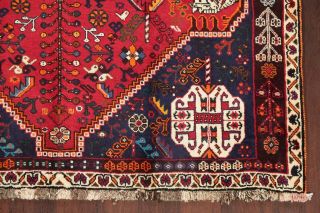 Vintage Geometric Red Abadeh Tribal Area Rug Hand - Knotted Wool 5 