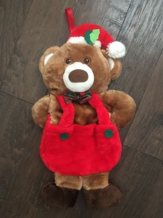 Vtg Teddy Bear Plush Christmas Stocking Rennoc Santa’s Best Bib Overall Stuffed