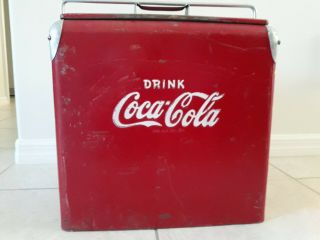 Vintage 1940s Or 1950s Coca Cola Coke Cooler Metal Ice Chest Cooler With Tray