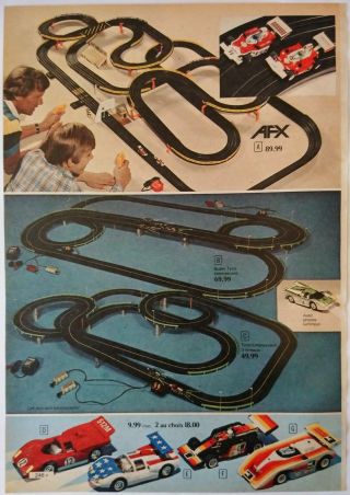 1977 Vintage Paper Print Ad Afx Slot Car Track Tyco Luminescent Big Wheels