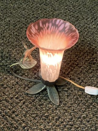 Vintage Trumpet Flower Lamp With Metal Hummingbird & Brass Base