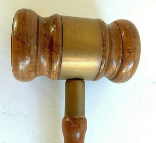 Vintage - Wooden Gavel - Solid Wood With Brass Wrap 10 Inches By 3 Inches