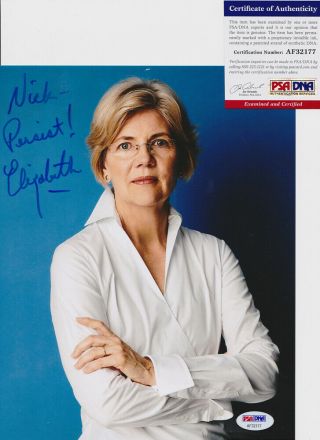 Elizabeth Warren Senator President 2020 Signed Autograph 8x10 Photo Psa/dna