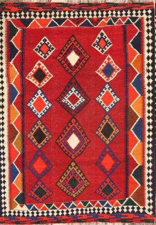 Geometric Nomad Kilim Kashkoli Shiiraz Oriental Hand - Woven 6x8 Area Rug