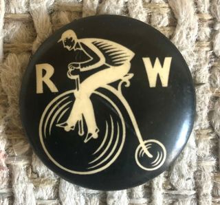 Vintage X Rare Penny Farthing Rw Bicycle Co.  Pinback Button Ca.  1910 Only One?