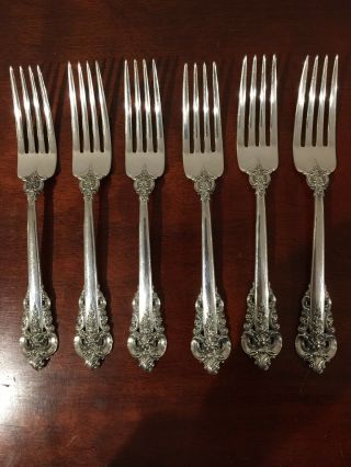 Vintage Six Dinner Forks Wallace Grand Baroque Sterling Silver C.  1970’s