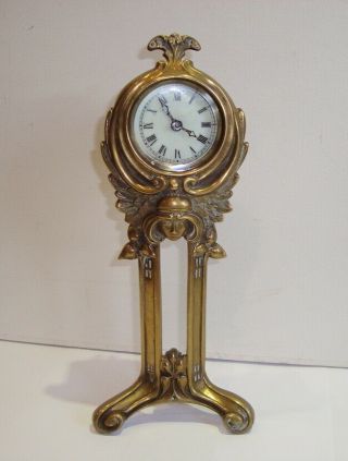 Antique Art Nouveau Brass Maiden Mantel Clock Jugendstil Ansonia