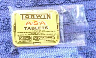 Vintage Flip Top Metal Tin - Torwin A S A Tablets Torwin Labs,  Winnipeg,  Canada.