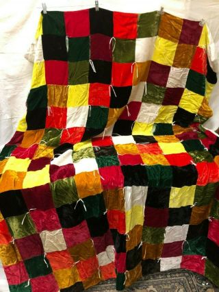 Vintage Hand Made Velvet And Cotton Quilt 58x80 "