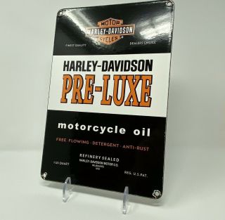 Vintage Harley Davidson Pre Luxe Porcelain Sign Motorcycle Motor Oil Can Dealer