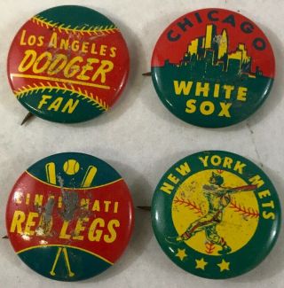 Vtg 4 1965 Guys Potato Chip Pin Mlb Dodgers White Sox Red Legs Mets D46