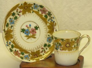 Demitasse Cup & Saucer Set Painted Floral Gold Royal Vienna Josef Riedl Beehive