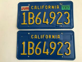 Vintage 1978 California Commercial License Plate Pair 1b64923 Dmv Clear