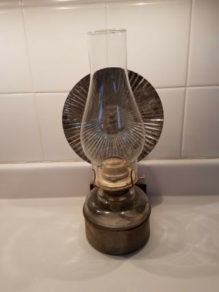 2 Vintage Brass Oil Lamps (1 Is An Eagle Sconce) With Glass Hurricane Shades