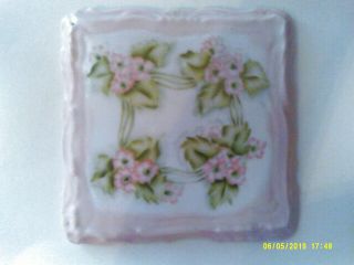 Vintage Victorian Ceramic Hot Plate Pink And Green Flowers
