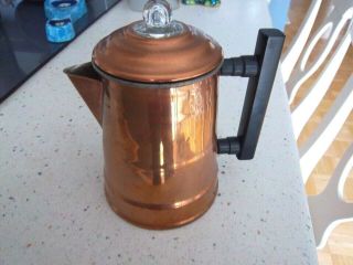 Vintage Copper Coffee Pot Percolator W/ Black Resin Handles 4 Cup