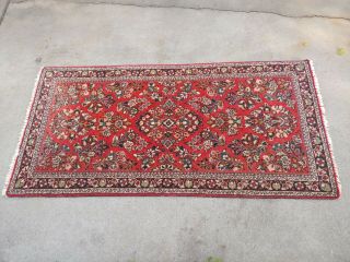 Vintage Oriental Rug All Over Floral Sarouk Runner Red Background
