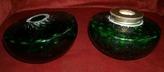 2 Vintage Emerald Green Pattern Glass Oil Lamp Fonts
