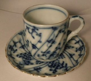 Vintage Estate Flow Blue Onion Gilt Porcelain Demitasse Cup & Saucer Germany
