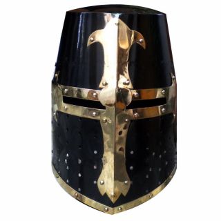 Medieval Crusader Helmet Templar Knight Helmet With Black Finish Brass Design