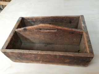 Primitive Antique Wood Carpenter Box Tray With Handle Farmhouse Patina
