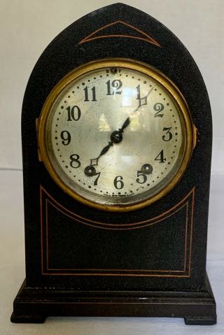 Seth Thomas " Essex Inlay " Gothic Style Mantel / Shelf Clock
