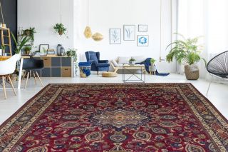 Handmade Vintage Traditional Red 10X12 Floral Oriental Rug Home Decor Carpet 2