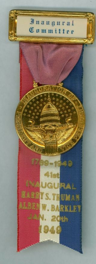 Vintage 1949 President Harry Truman Inaugural Pinback Ribbon Badge