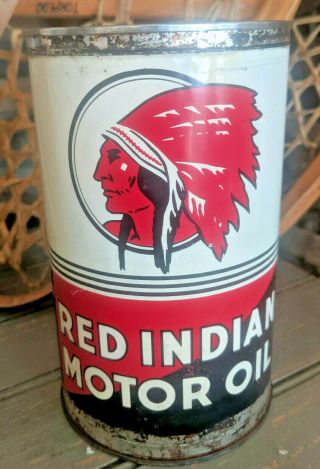 Vintage Red Indian Imperial Quart Motor Oil Can Display
