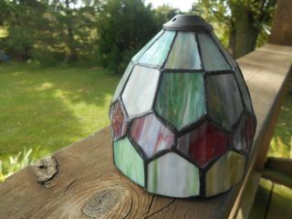Vintage Small Green/burgundy/blue Leaded Slag Glass Lamp Shade 4 3/4 " T 4 1/2 " D