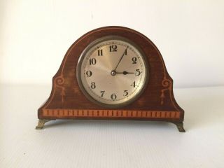 Antique Edwardian Wooden Inlaid Mantel Clock