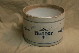Antique Salt Glazed Stoneware Cobalt Butter No Lid 5x7 " W Hairline